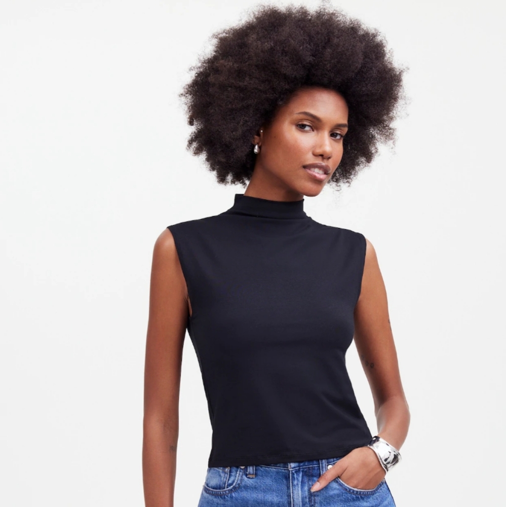 Madewell funnel neck cropped muscle tee black turtleneck